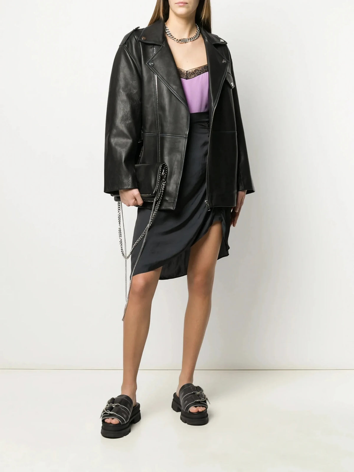 Lace-Embellished Purple Silk Top