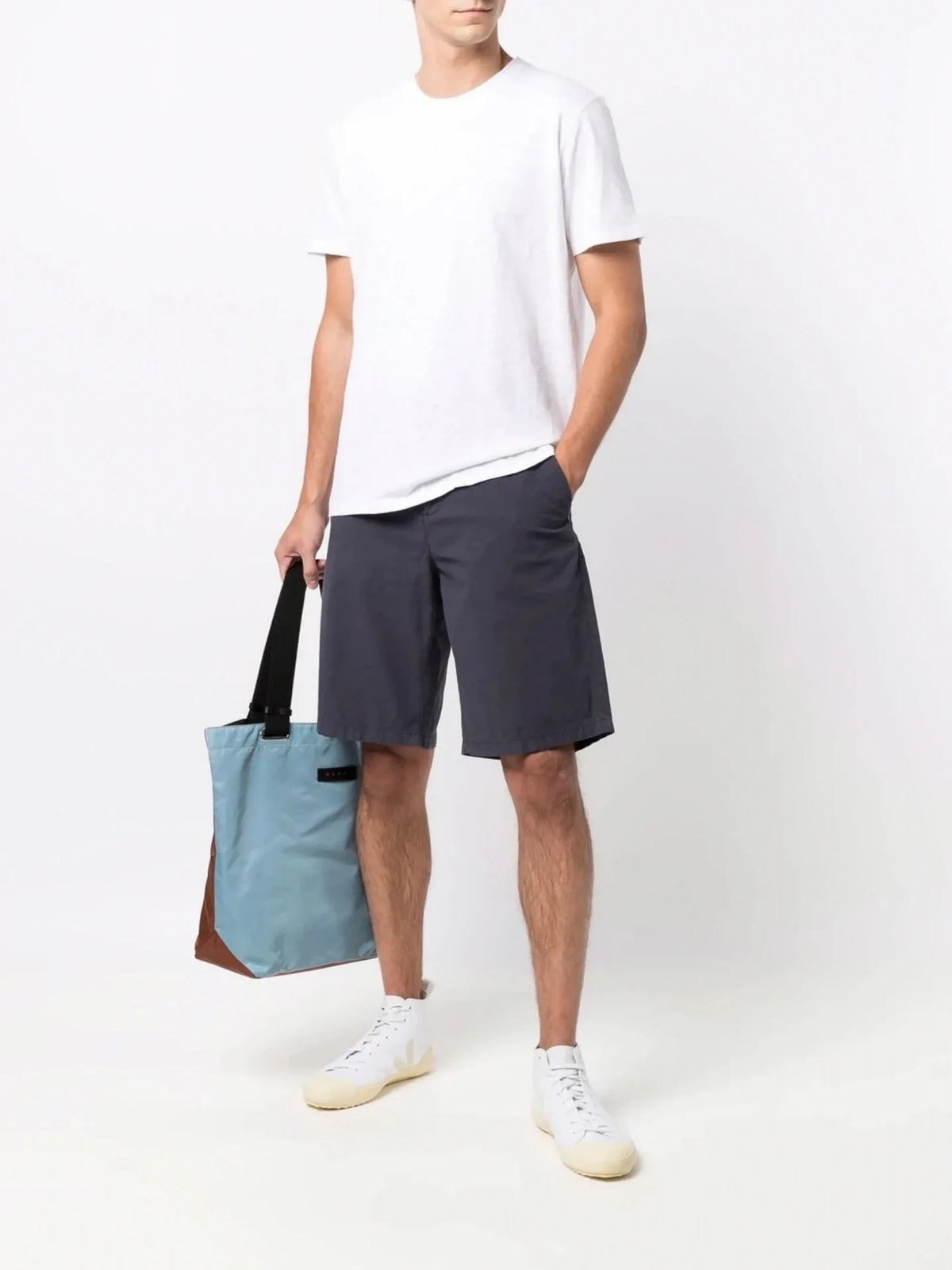 Knee-Length Navy Blue Chino Shorts