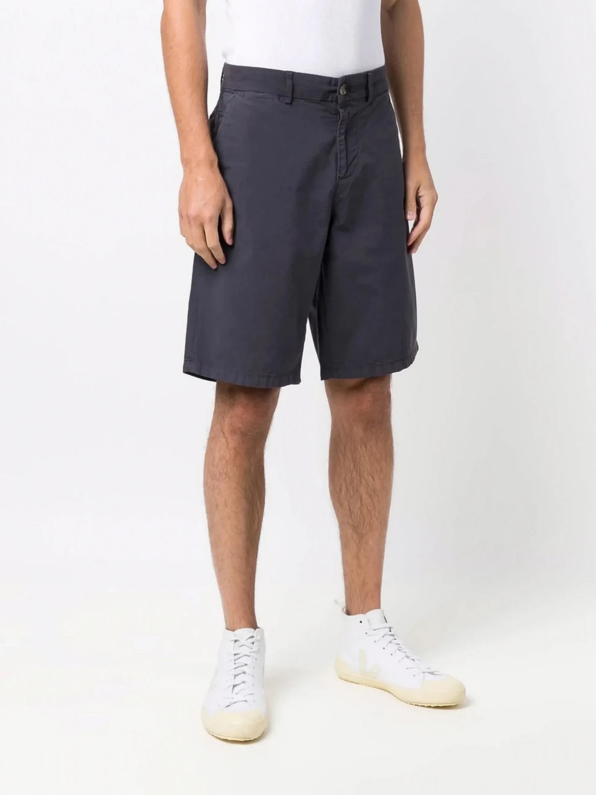 Knee-Length Navy Blue Chino Shorts