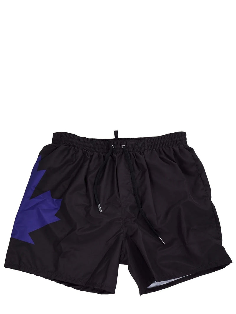Elastic Waist Black Swimming Shorts