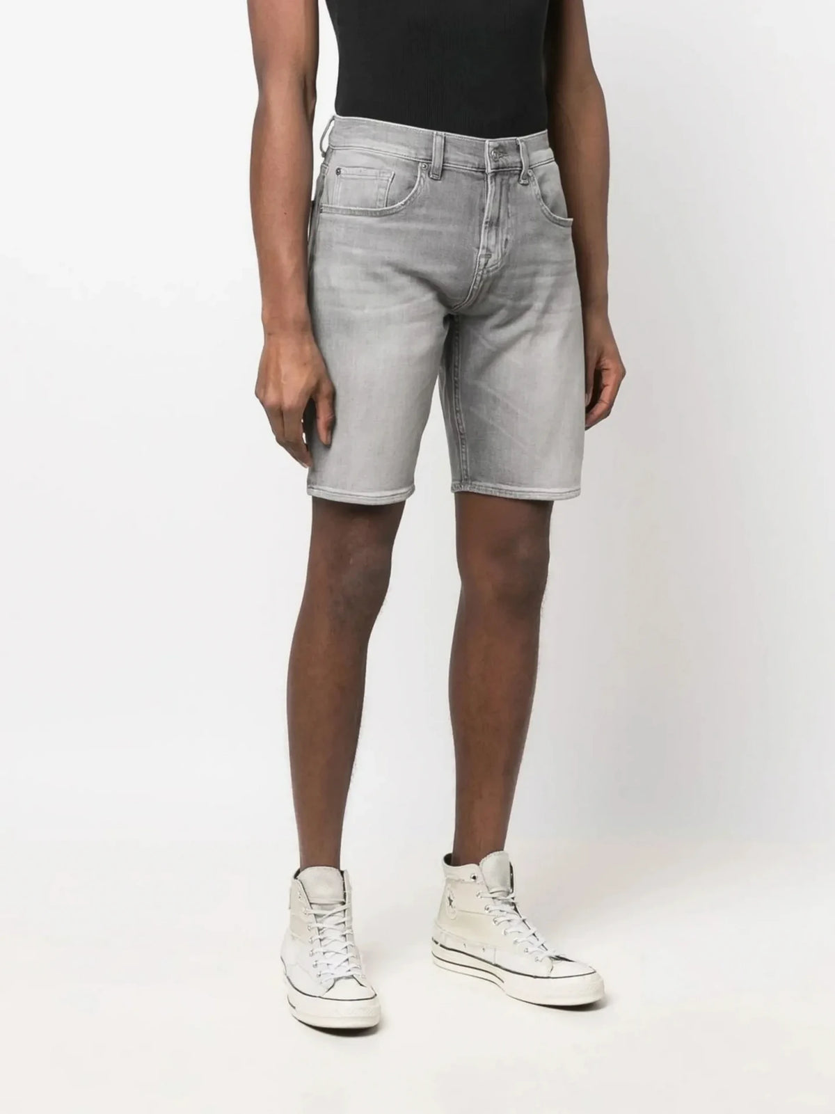 Knee-Length Grey Denim Shorts