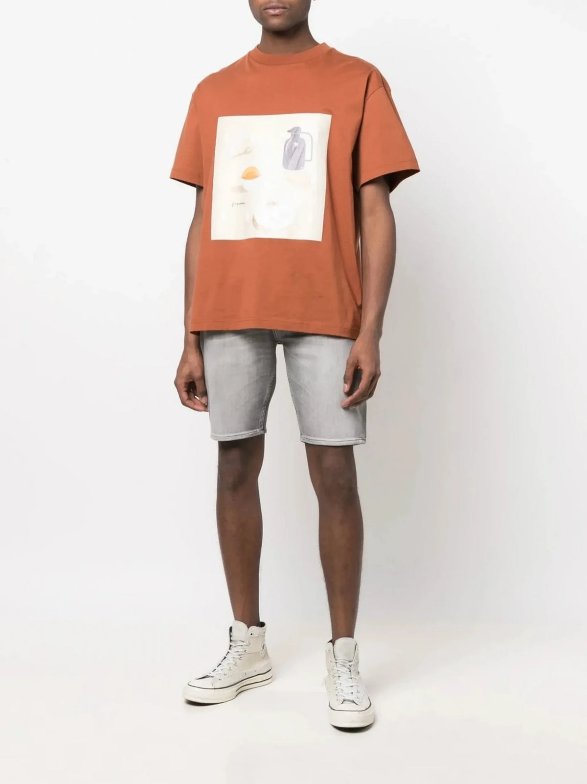 Knee-Length Grey Denim Shorts