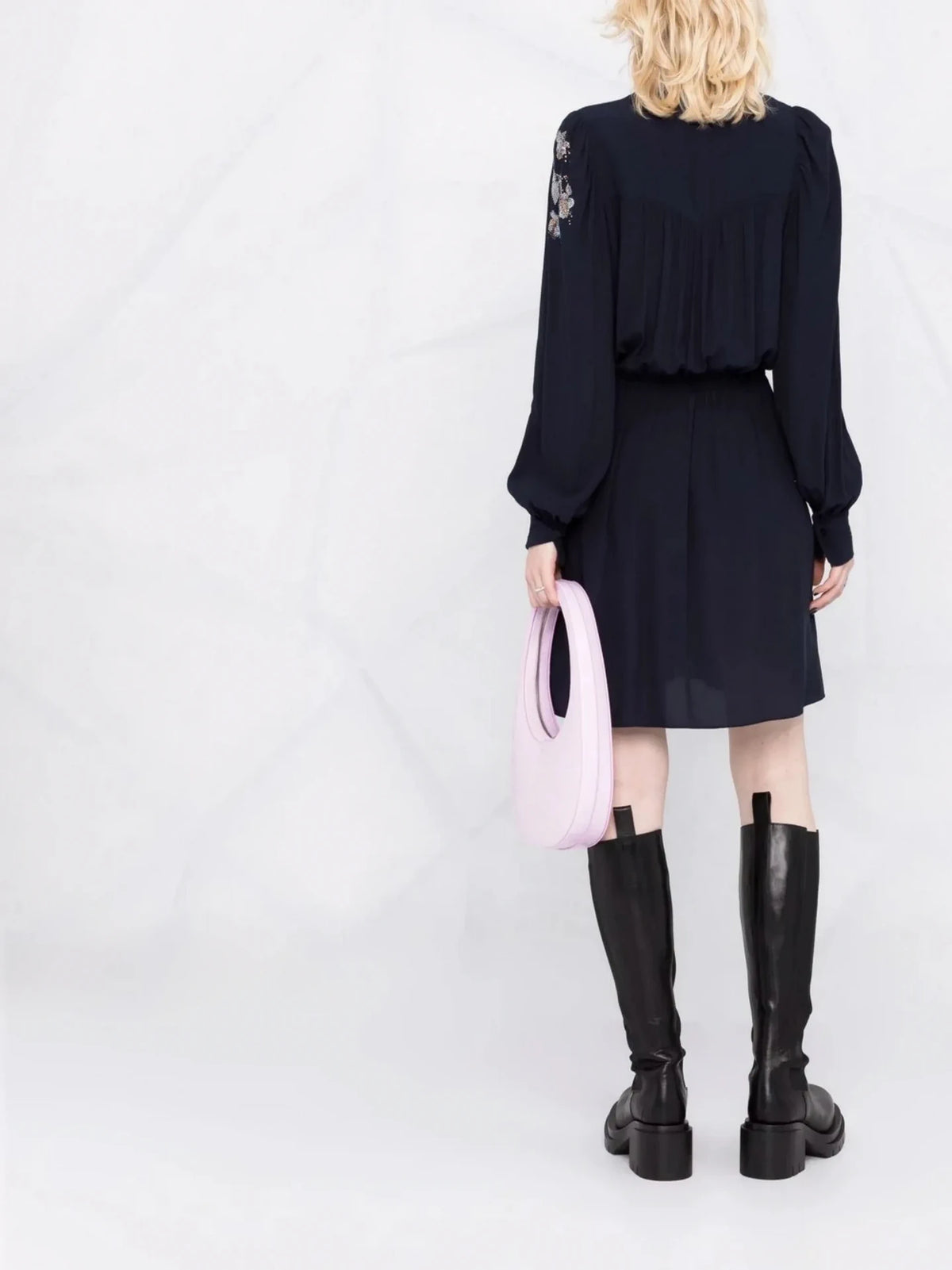 Floral Stud Navy Blue Dress