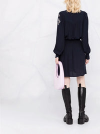 Floral Stud Navy Blue Dress