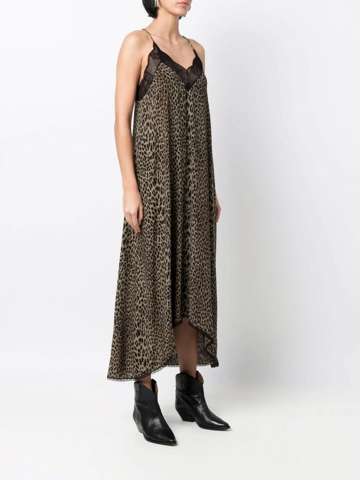 Lace-Edge Green Leopard Dress