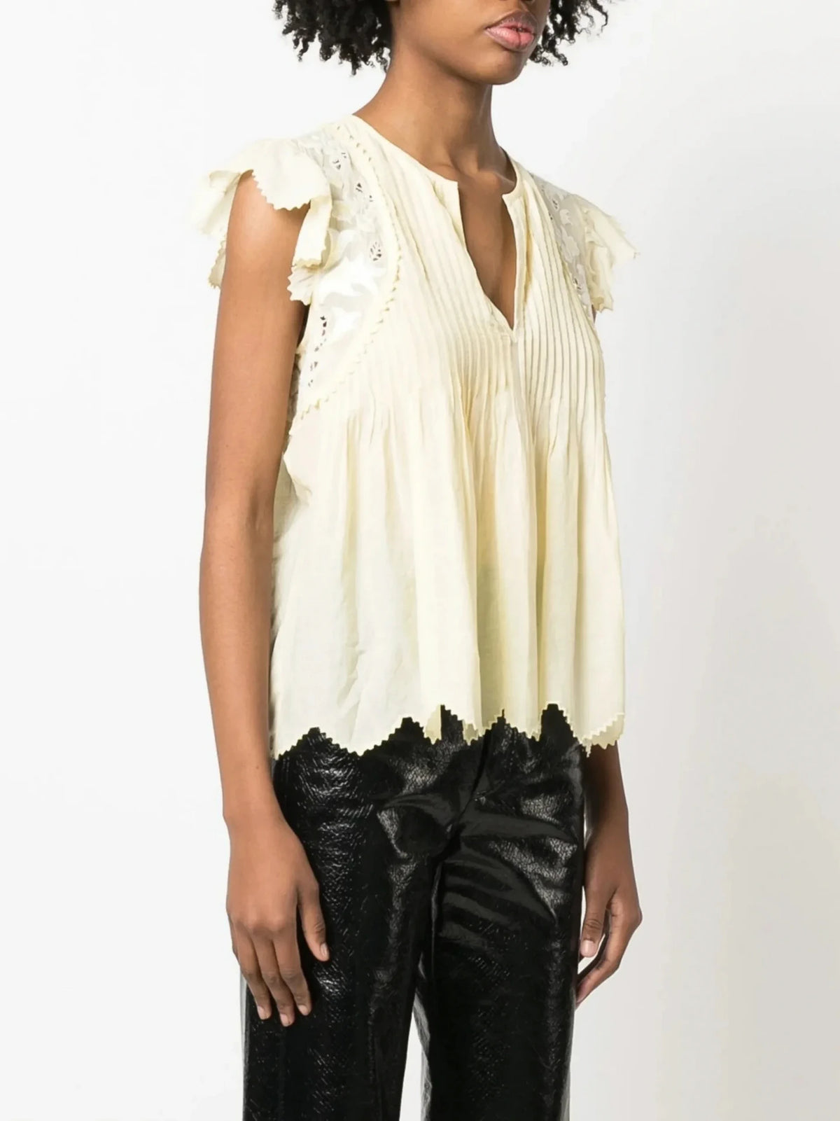 Lace-Embroidered Yellow Top