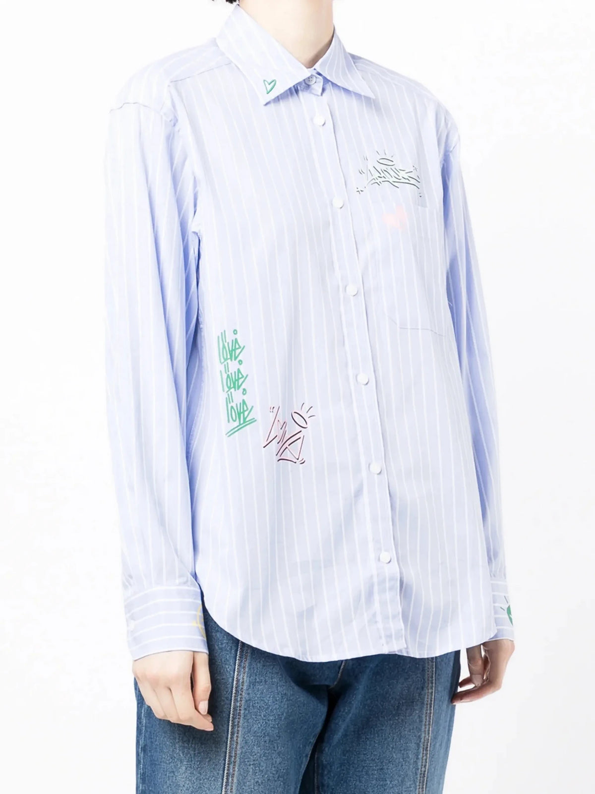 Graffiti Print Blue Blouse