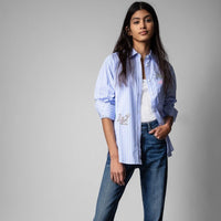 Graffiti Print Blue Blouse