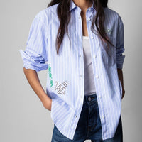 Graffiti Print Blue Blouse