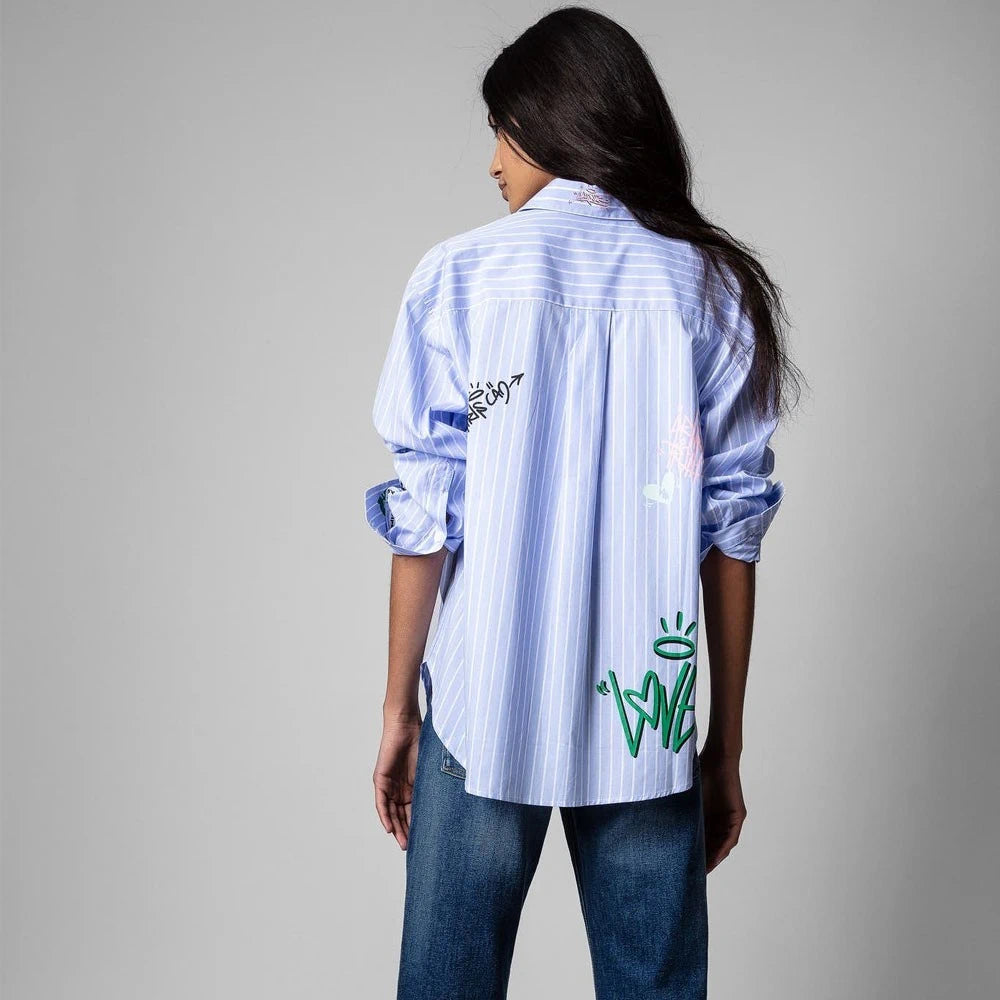 Graffiti Print Blue Blouse