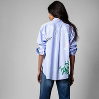 Graffiti Print Blue Blouse