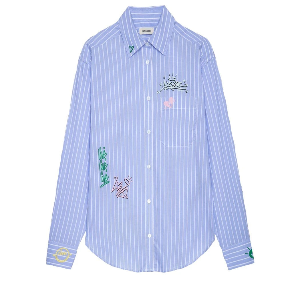 Graffiti Print Blue Blouse