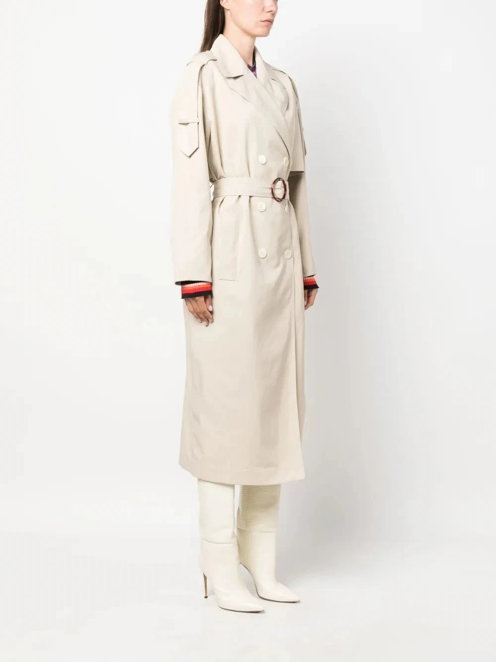 Stripe Belted Beige Trench Coat
