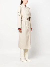 Stripe Belted Beige Trench Coat