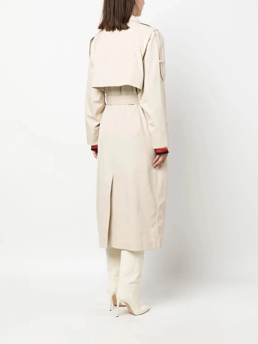 Stripe Belted Beige Trench Coat