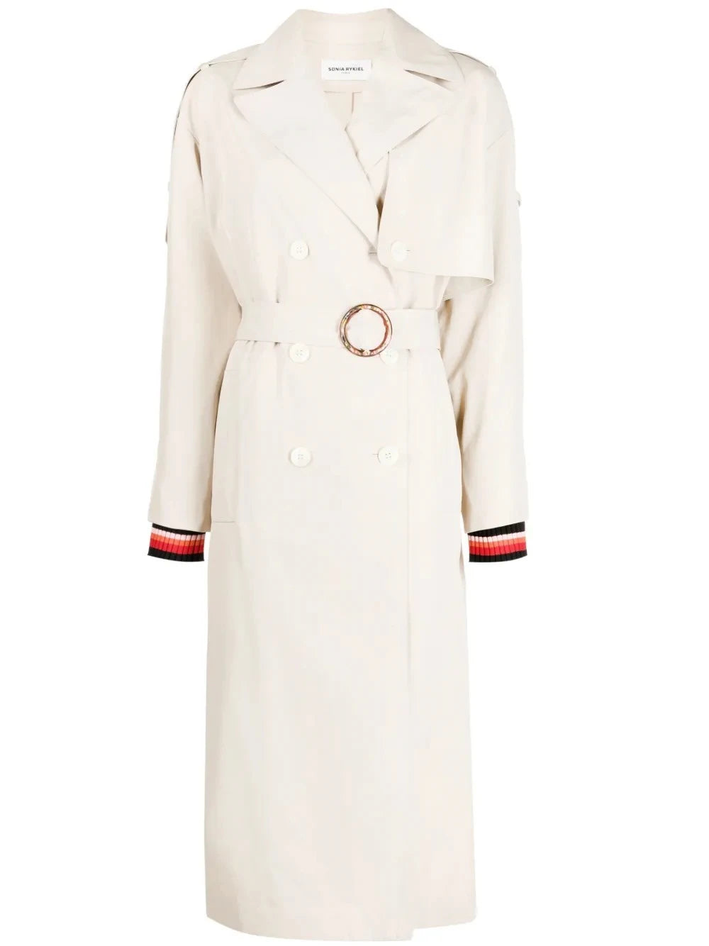 Stripe Belted Beige Trench Coat
