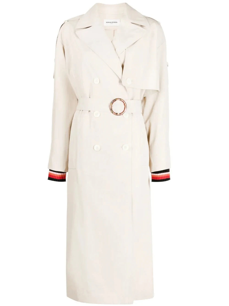 Stripe Belted Beige Trench Coat