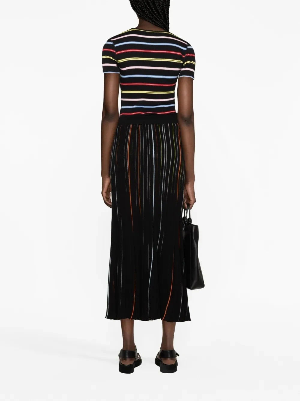 Striped Black Pleated Skirt