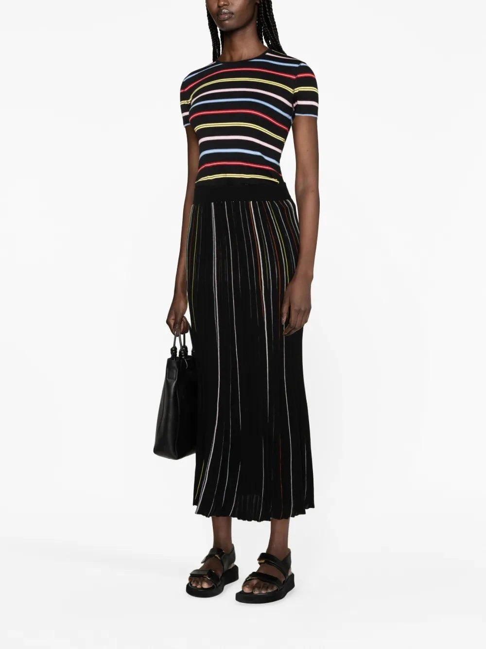 Striped Black Pleated Skirt