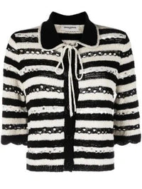 Striped Openwork Black/Ecru Cardigan