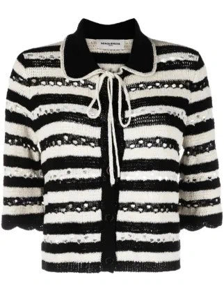 Striped Openwork Black/Ecru Cardigan