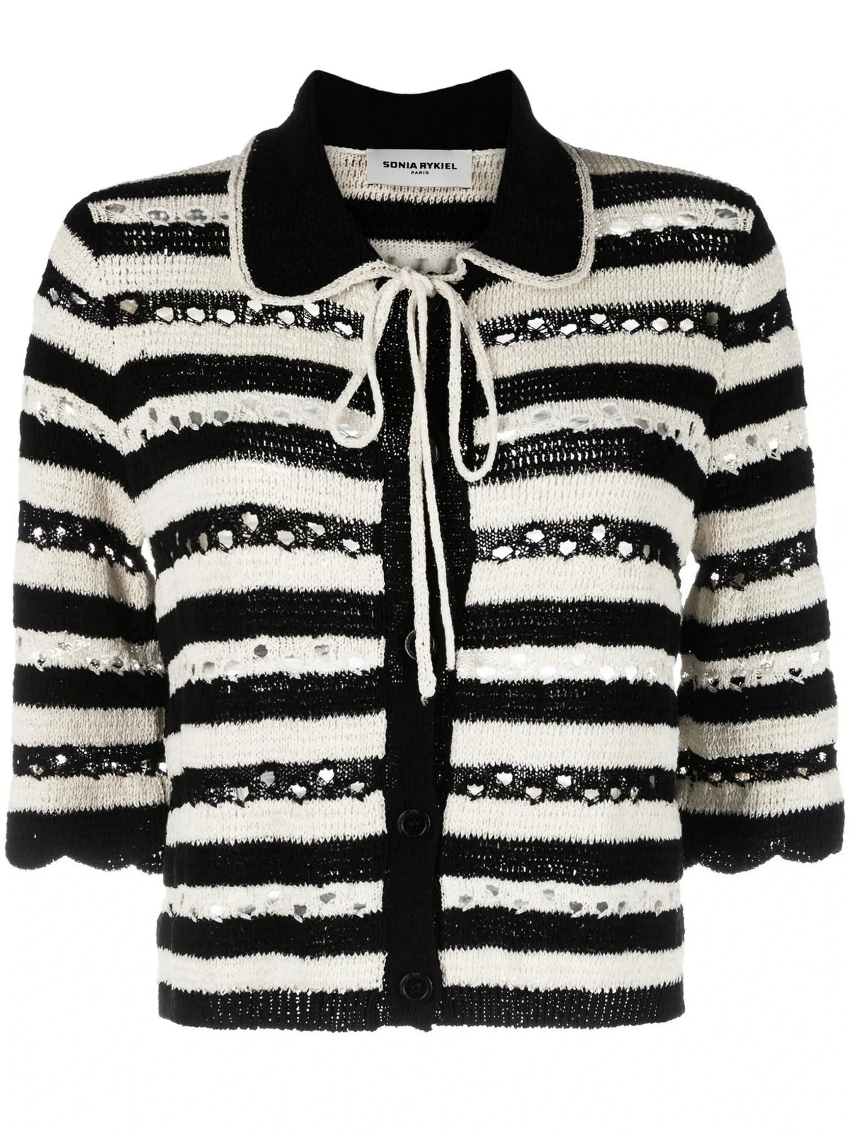 Striped Openwork Black/Ecru Cardigan