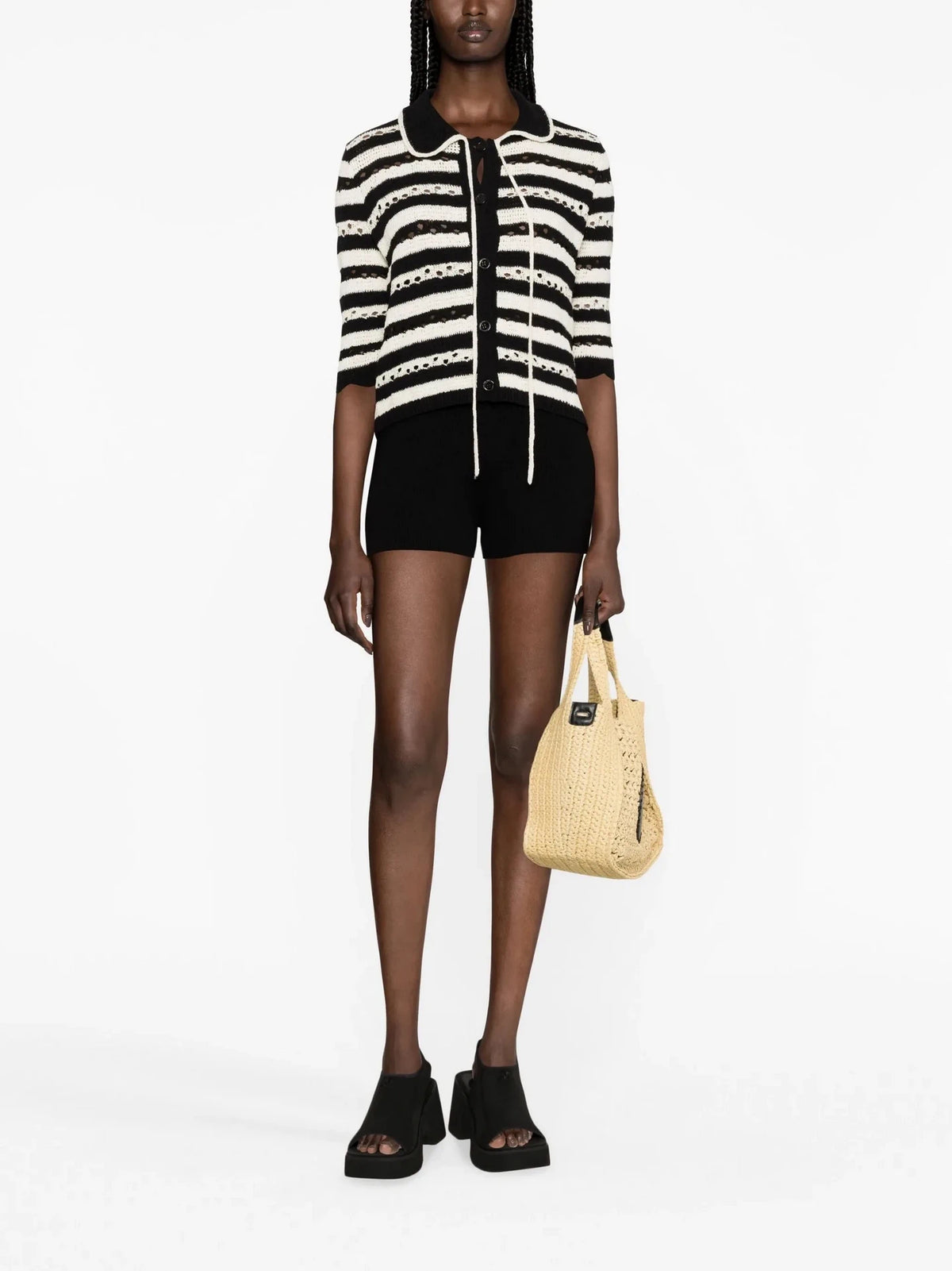 Striped Openwork Black/Ecru Cardigan