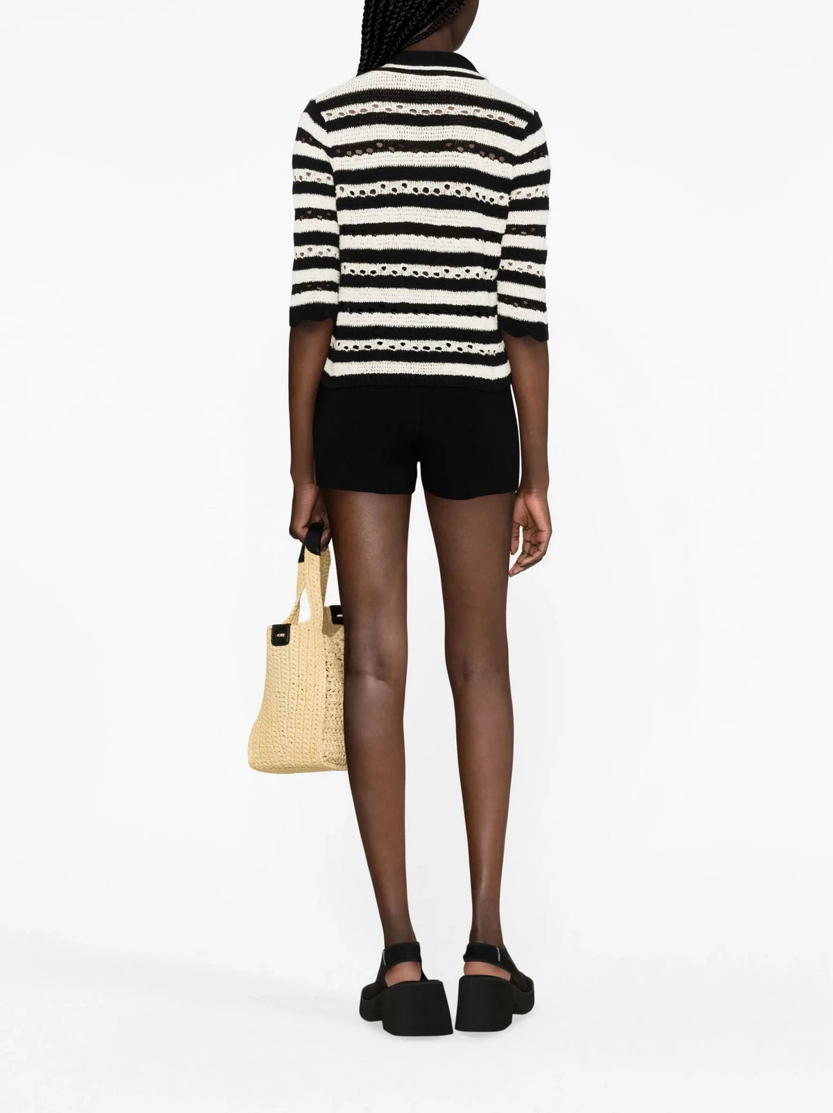 Striped Openwork Black/Ecru Cardigan