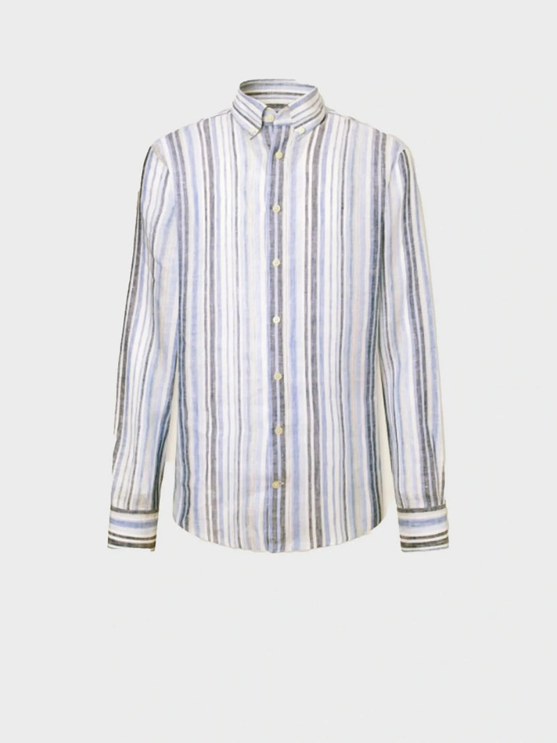 Linen Multi Stripe Blue Shirt