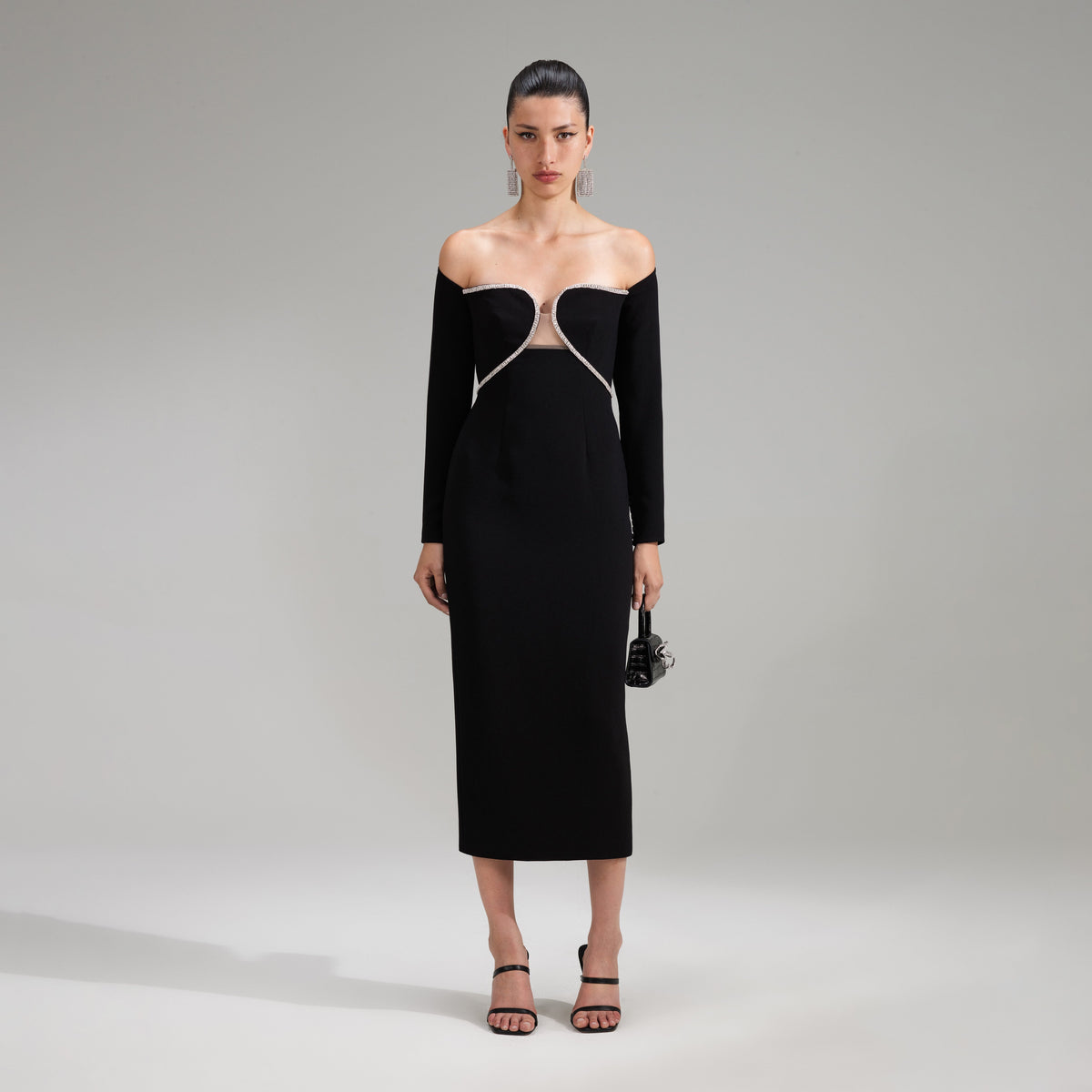 Off Shoulder Black Midi Dress