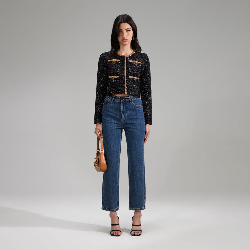 Sequin Knit Black Cardigan