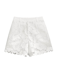 High-Waisted White Cotton Lace Shorts