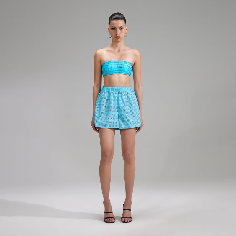 Rhinestone Blue Bikini Top