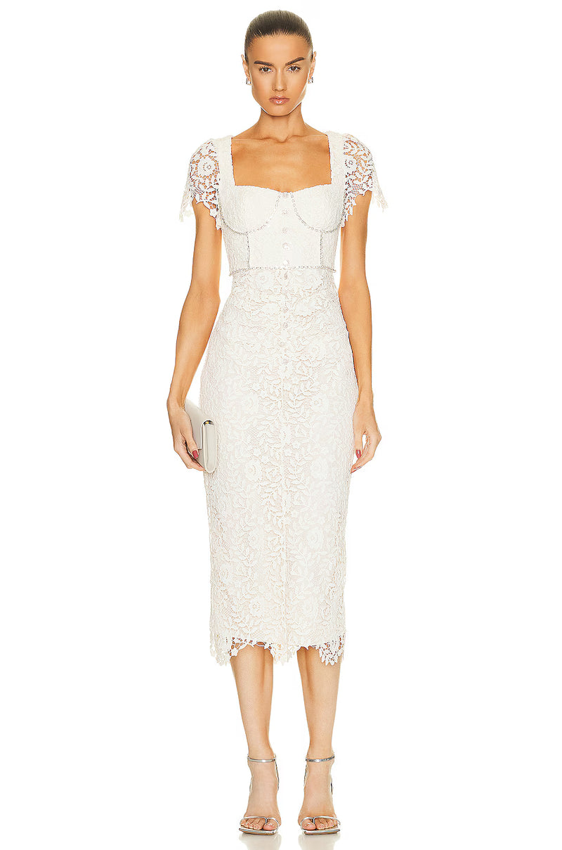 Lace White Midi Dress