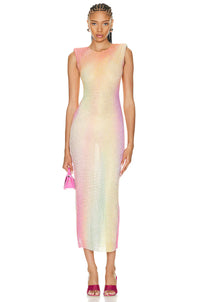 Printed Mesh Multicolour Midi Dress