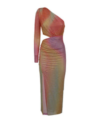 Mesh Hotfix Multicolour Dress