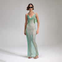 Fishnet Cowl Mint Green Maxi Dress