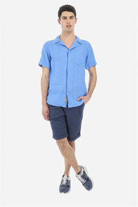 Short Sleeve Blue Linen Shirt