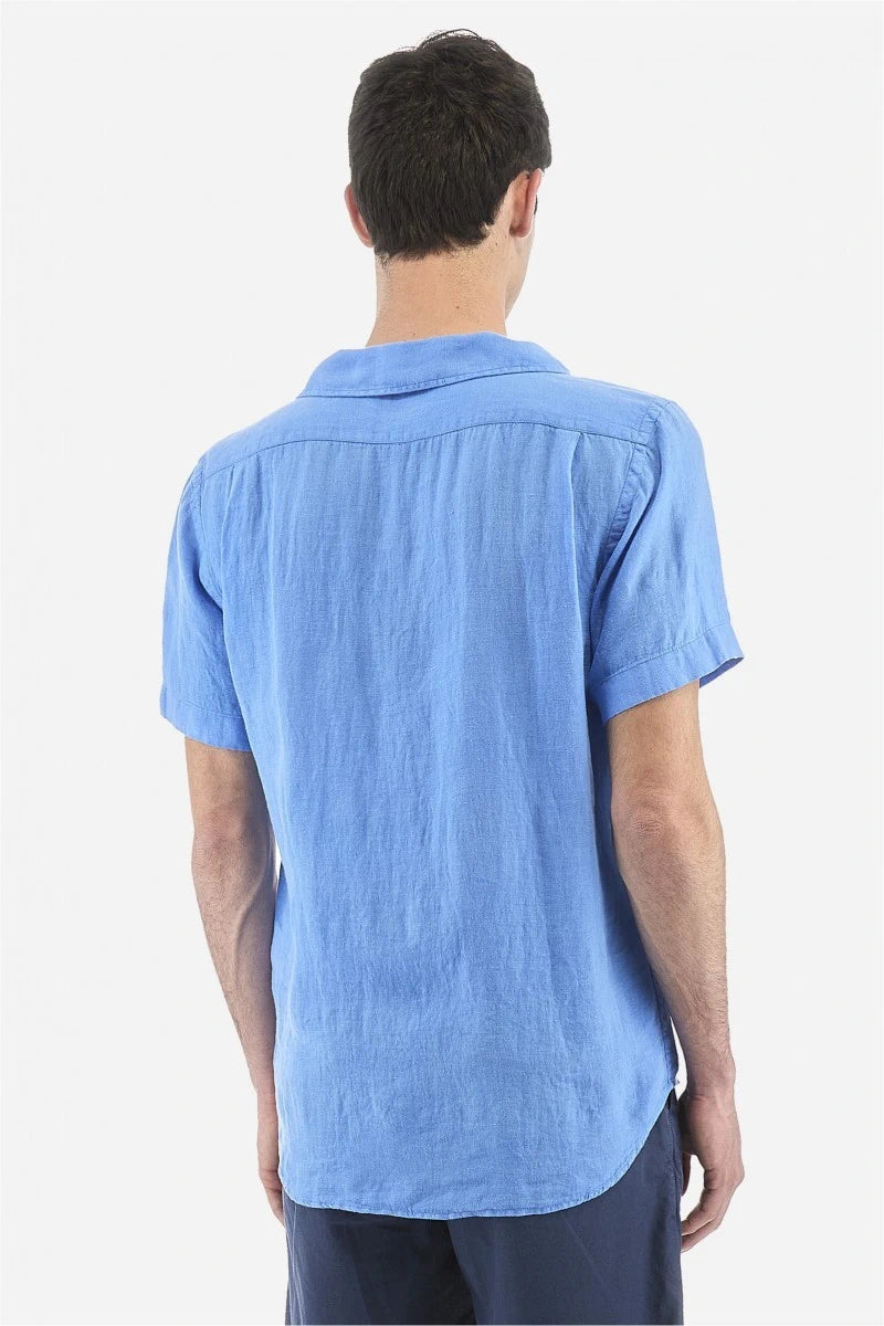 Short Sleeve Blue Linen Shirt