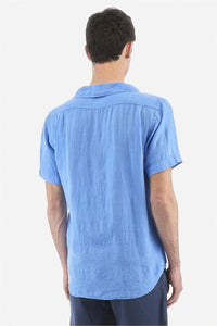Short Sleeve Blue Linen Shirt