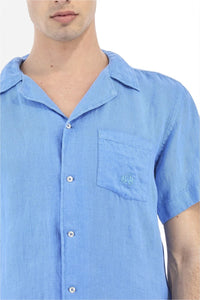 Short Sleeve Blue Linen Shirt
