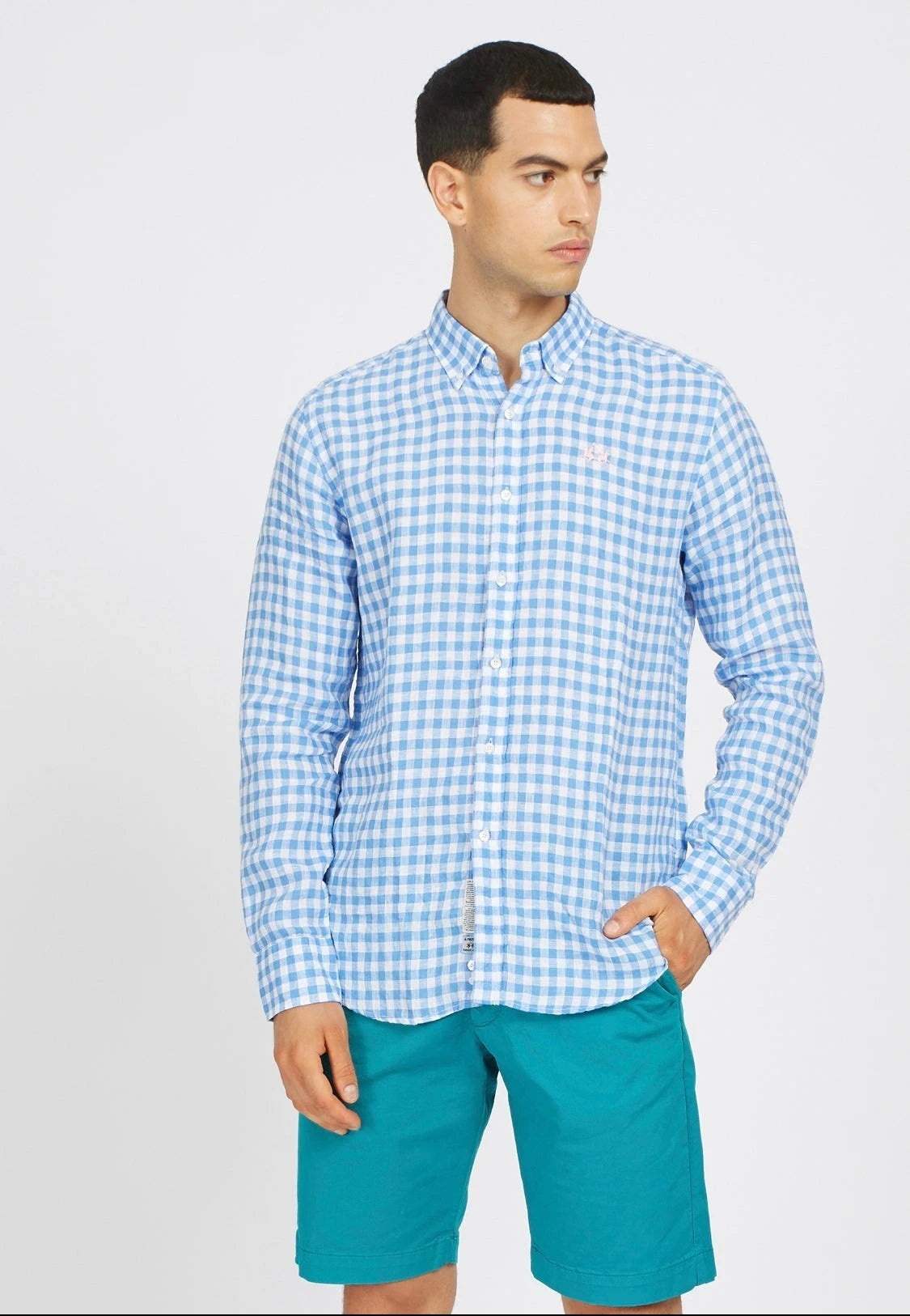 Checked Linen Blue Shirt