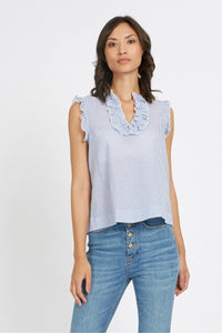 Ruffle Trim White Blouse