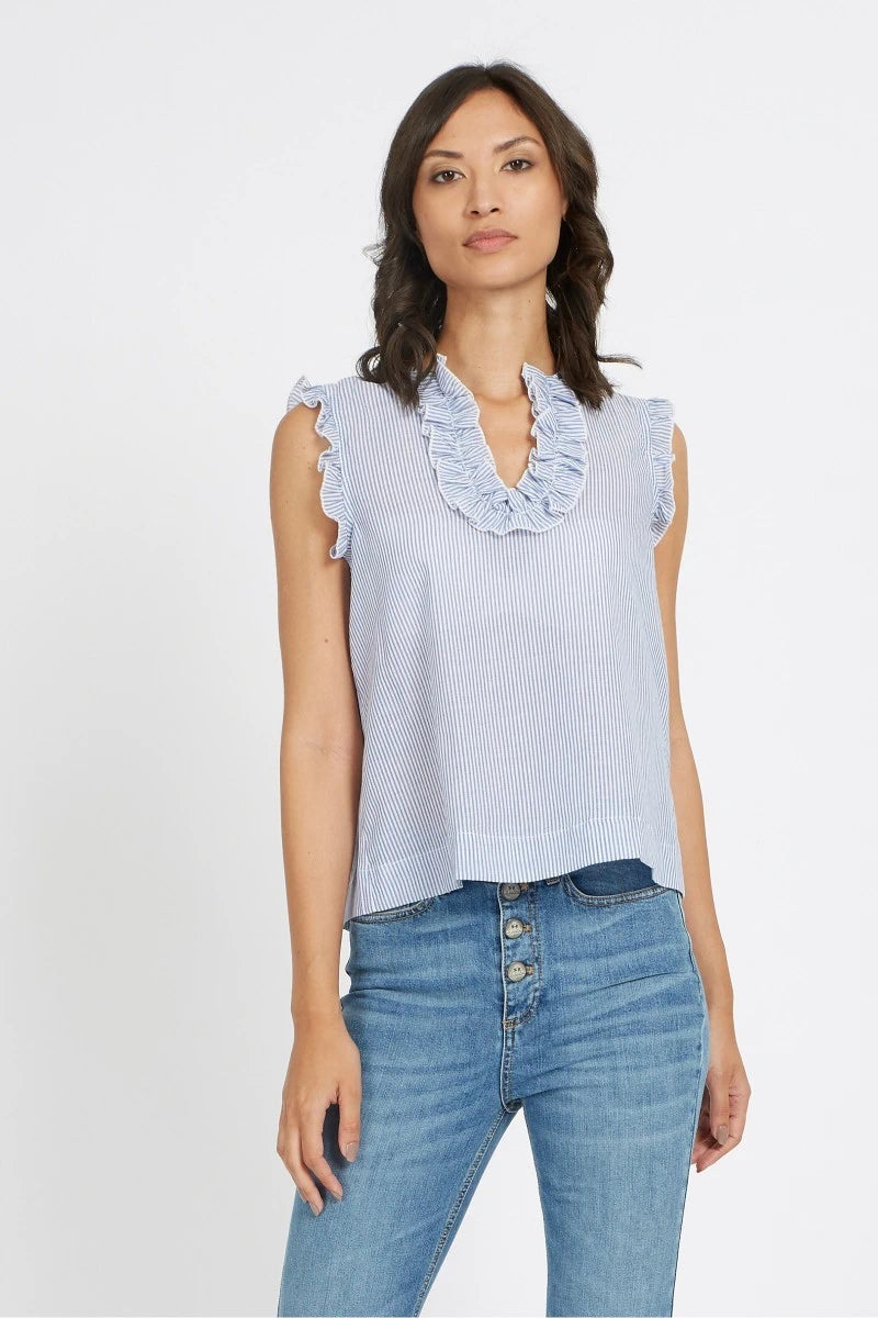 Ruffle Trim White Blouse