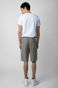 Pixels Green Linen Shorts