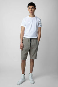 Pixels Green Linen Shorts
