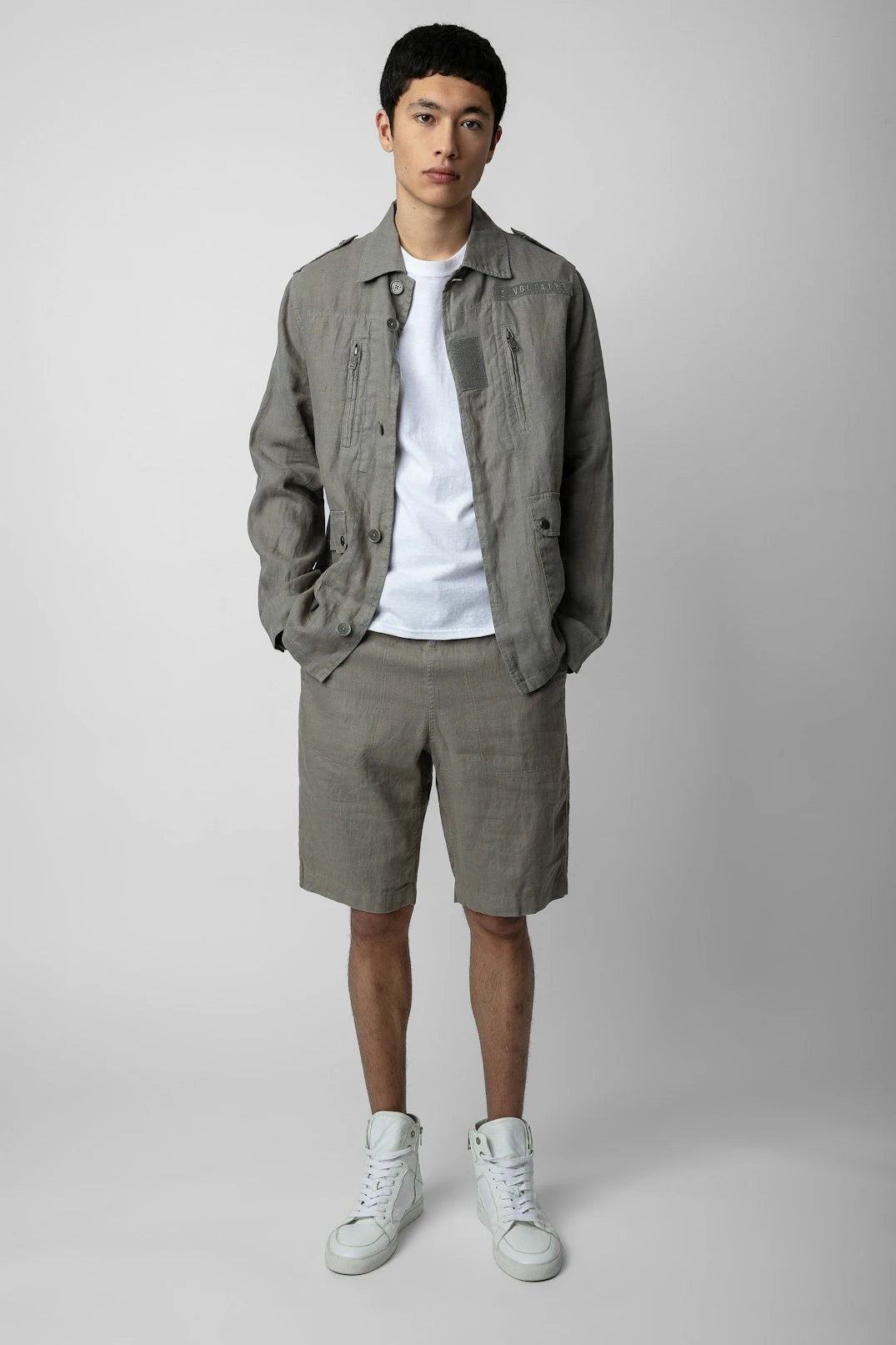 Pixels Green Linen Shorts