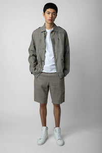 Pixels Green Linen Shorts