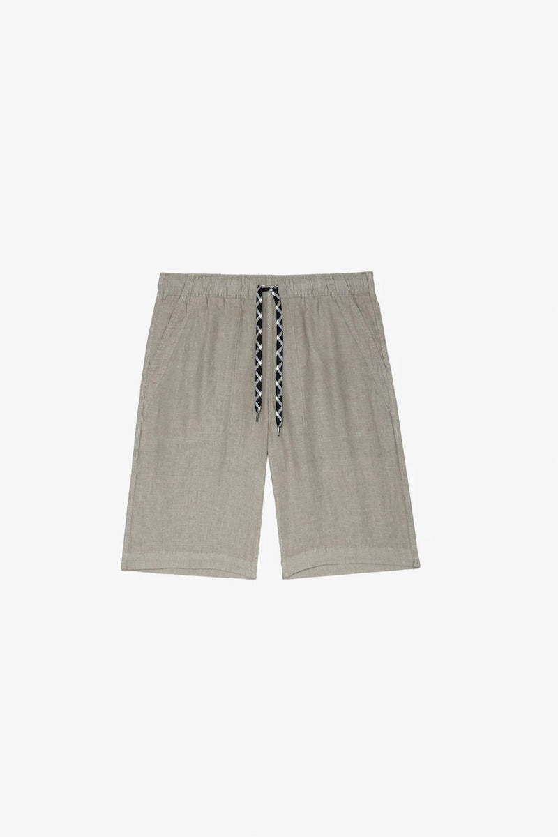 Pixels Green Linen Shorts