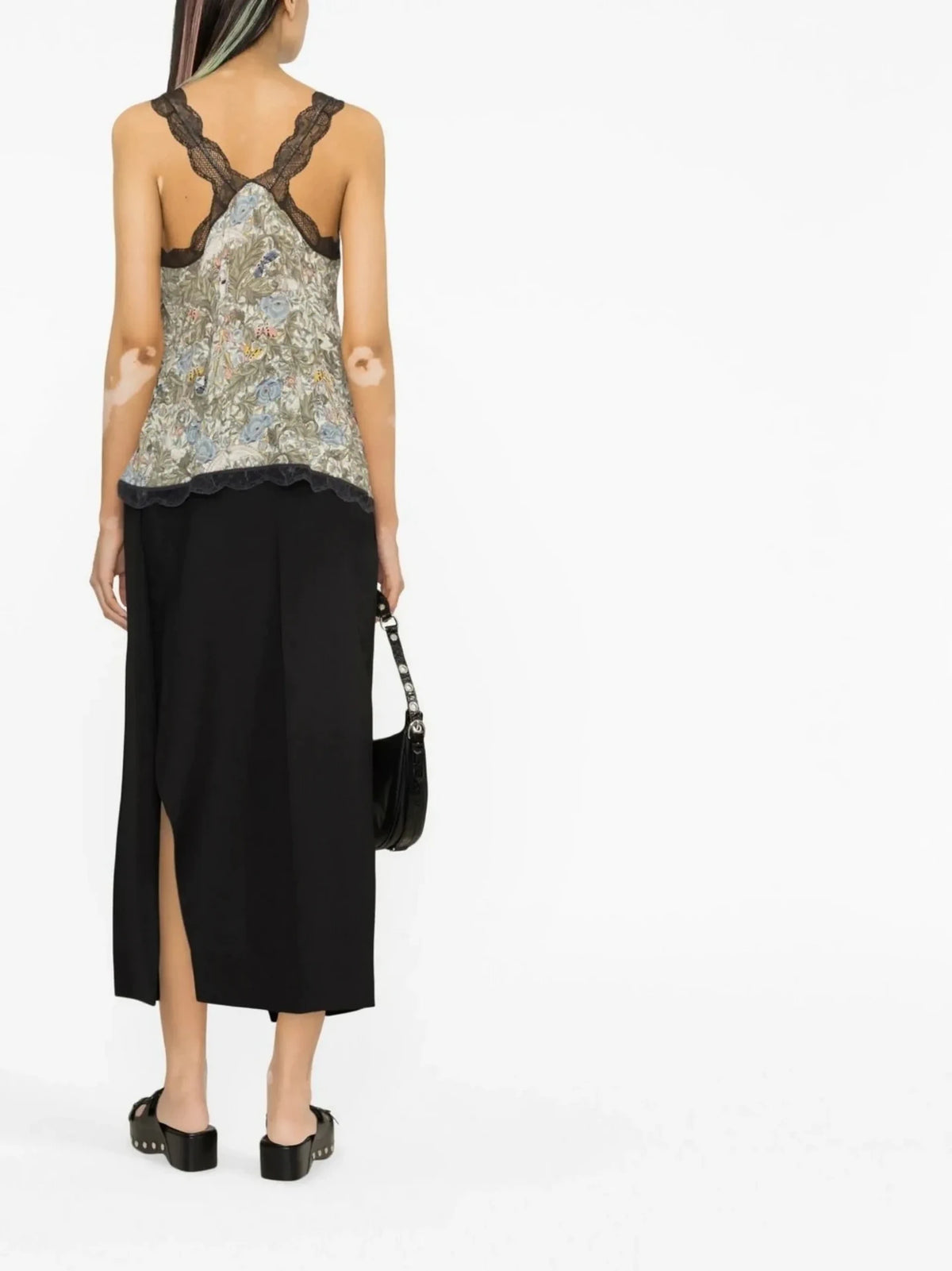 Floral Lace-Trim Green Camisole